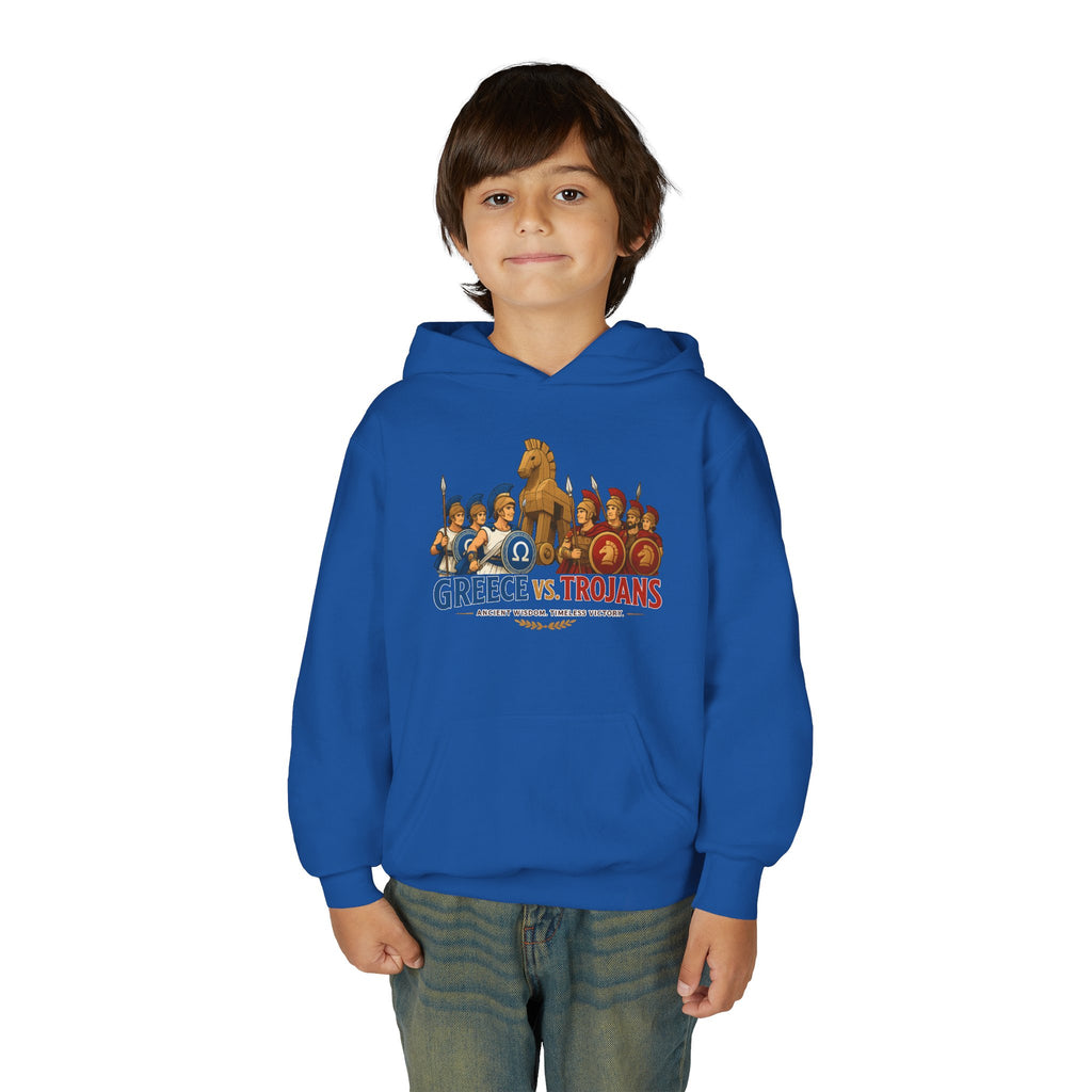 Greece vs. Trojans Youth Hoodie — Mythical Spartan vs Trojan Battle Graphic