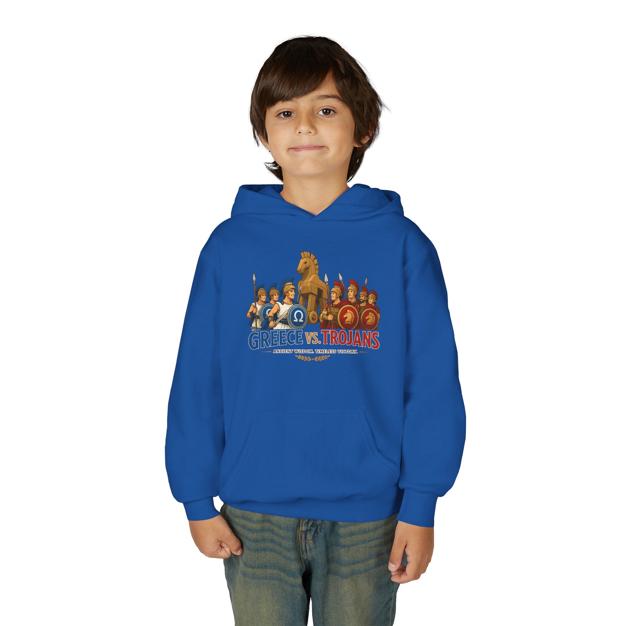 Greece vs. Trojans Youth Hoodie — Mythical Spartan vs Trojan Battle Graphic