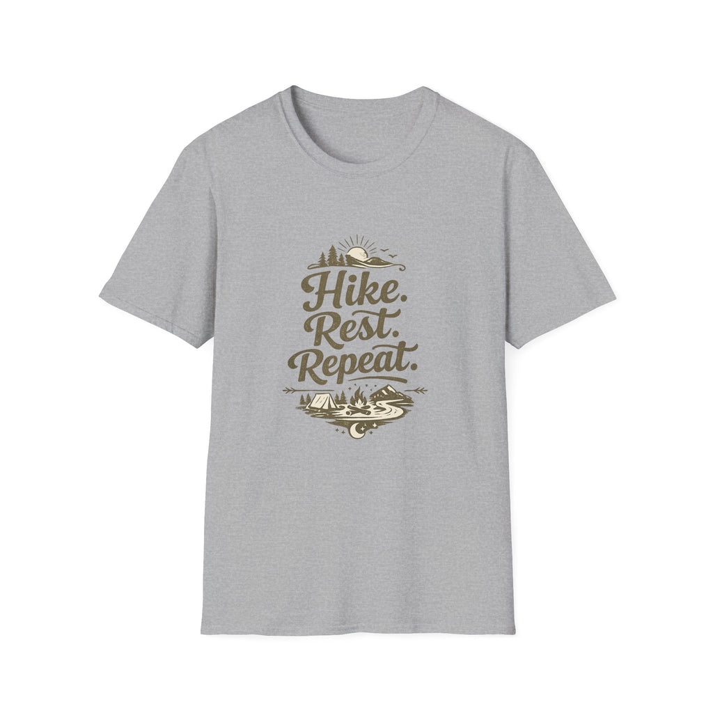 Hike. Rest. Repeat. T‑Shirt — Outdoor Hiking Adventure Tee