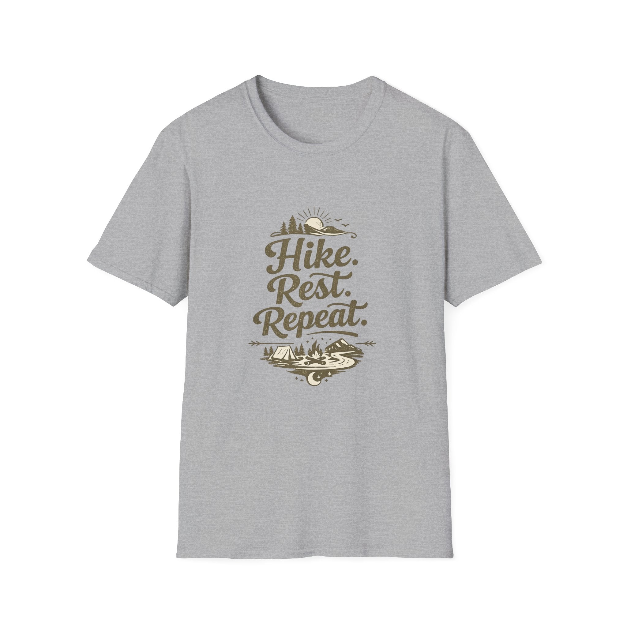 Hike. Rest. Repeat. T‑Shirt — Outdoor Hiking Adventure Tee