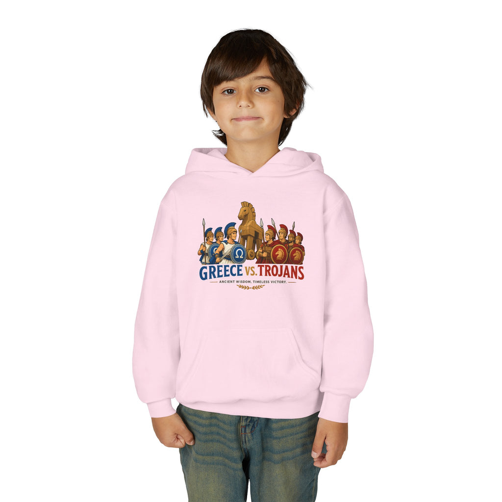 Greece vs. Trojans Youth Hoodie — Mythical Spartan vs Trojan Battle Graphic
