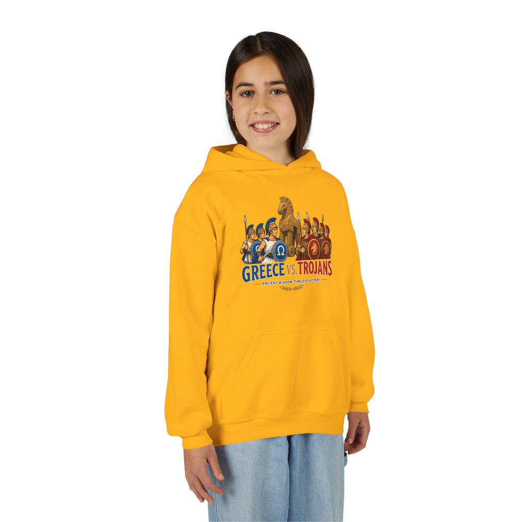Greece vs. Trojans Youth Hoodie — Mythical Spartan vs Trojan Battle Graphic