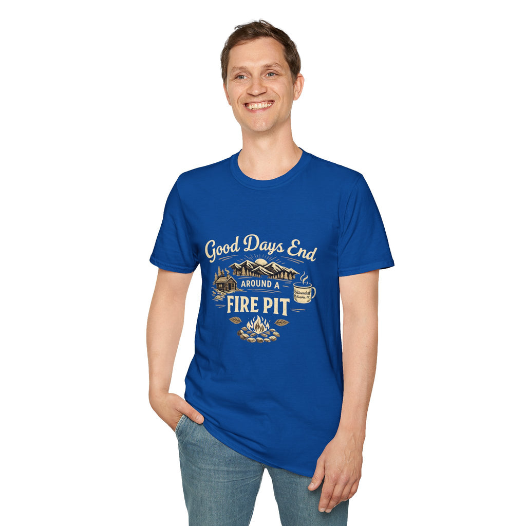 Good Days End Around a Fire Pit T-Shirt — Cozy Camping & Bonfire Tee