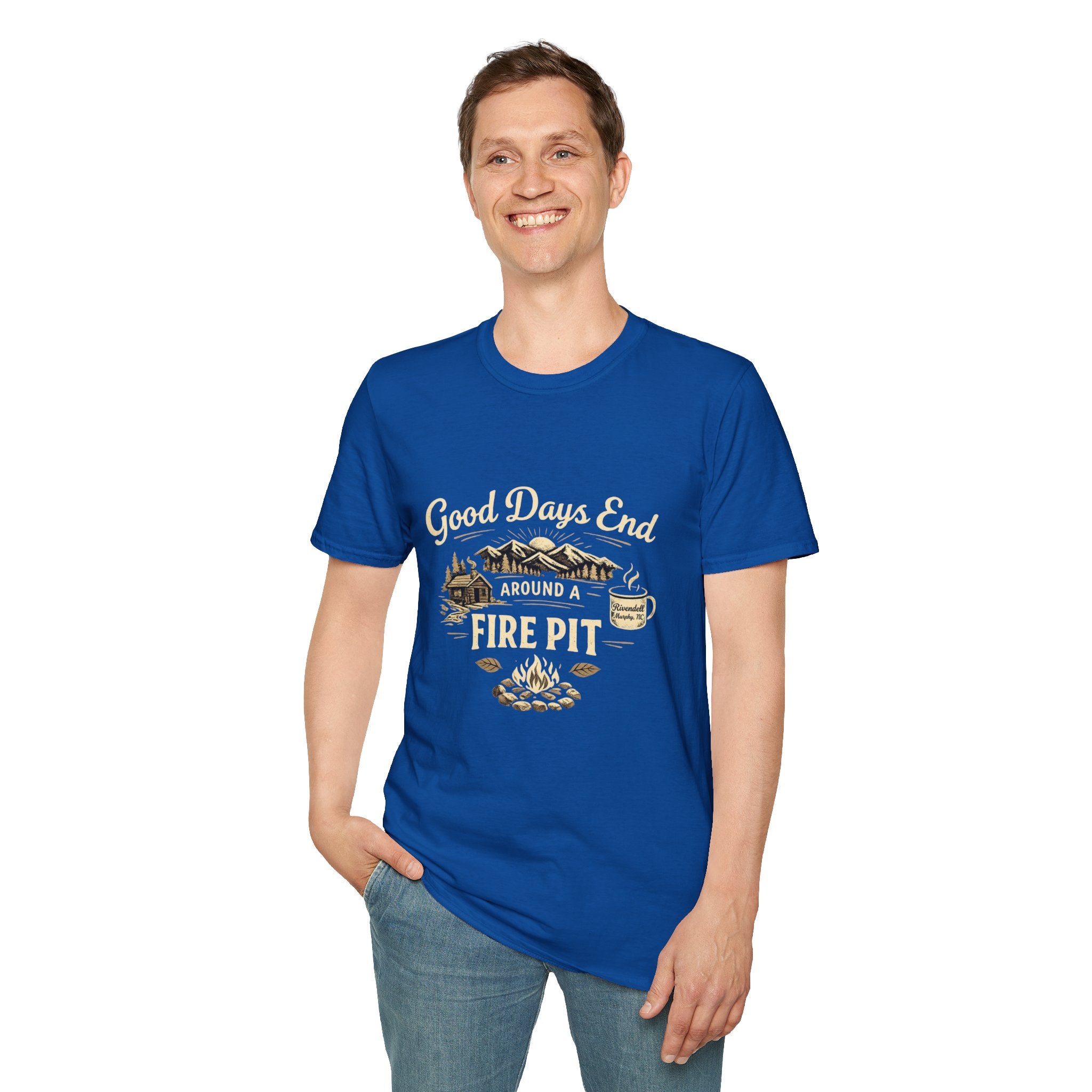 Good Days End Around a Fire Pit T-Shirt — Cozy Camping & Bonfire Tee