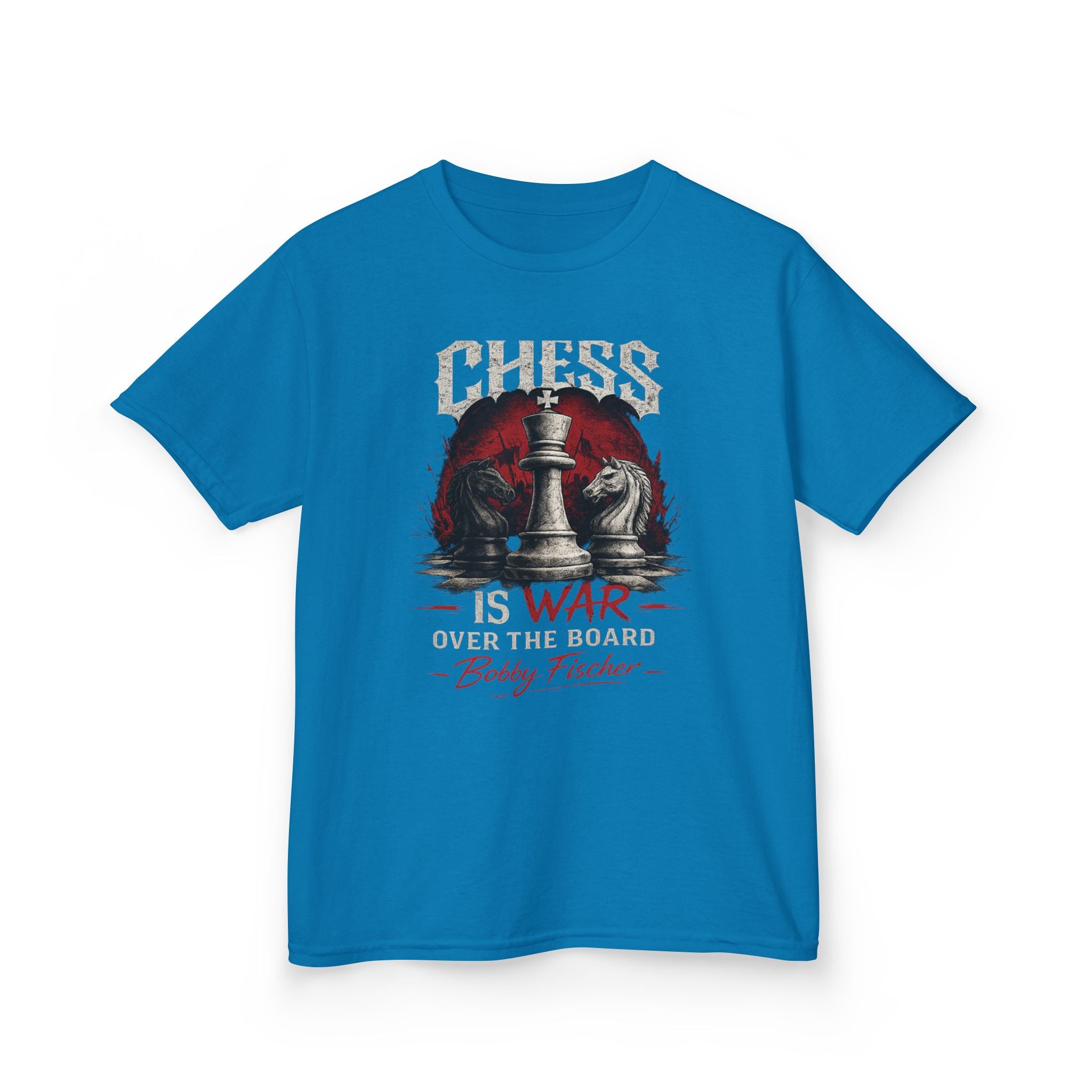Kids Chess T‑Shirt — “Chess Is War Over the Board” Bobby Fischer Graphic Tee
