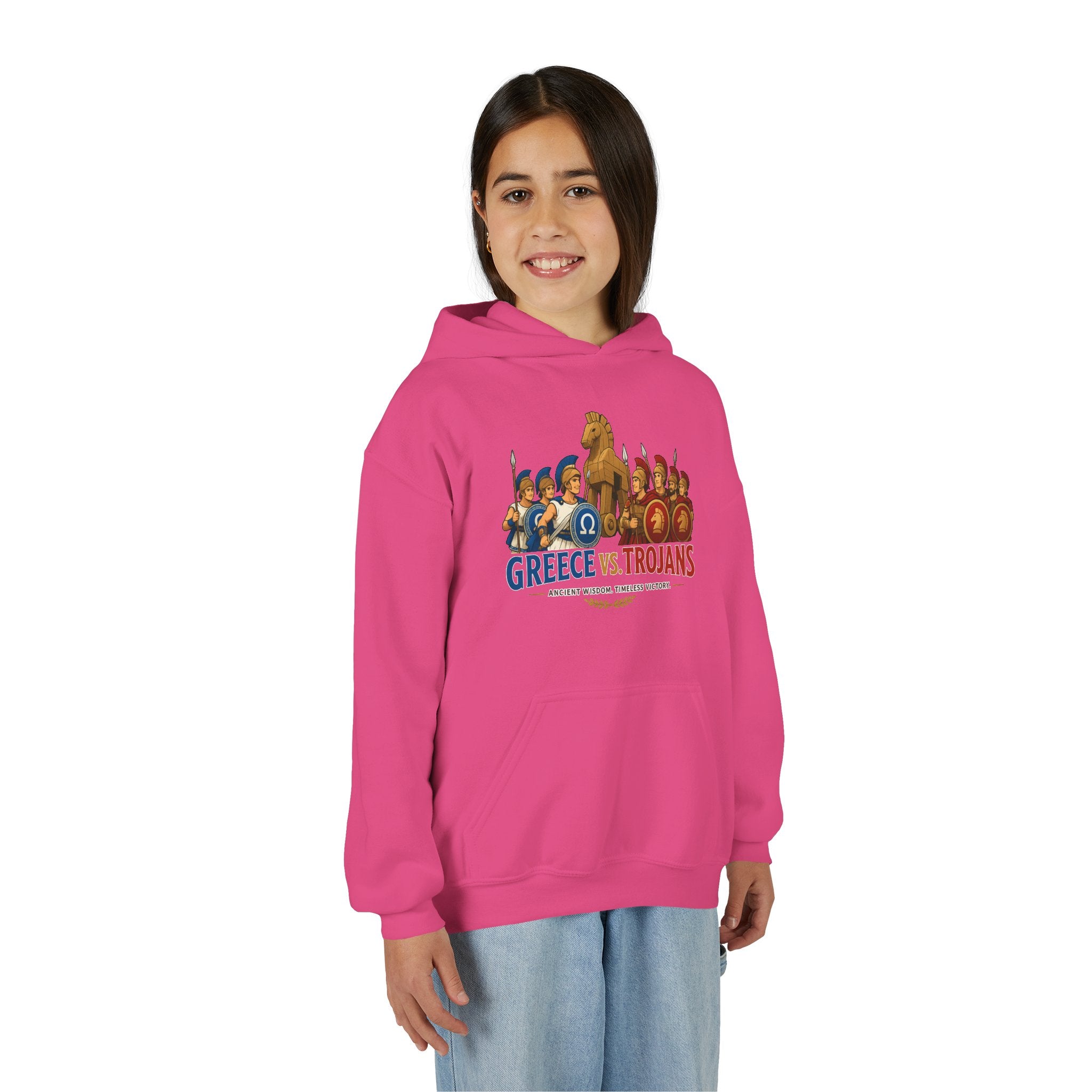 Greece vs. Trojans Youth Hoodie — Mythical Spartan vs Trojan Battle Graphic