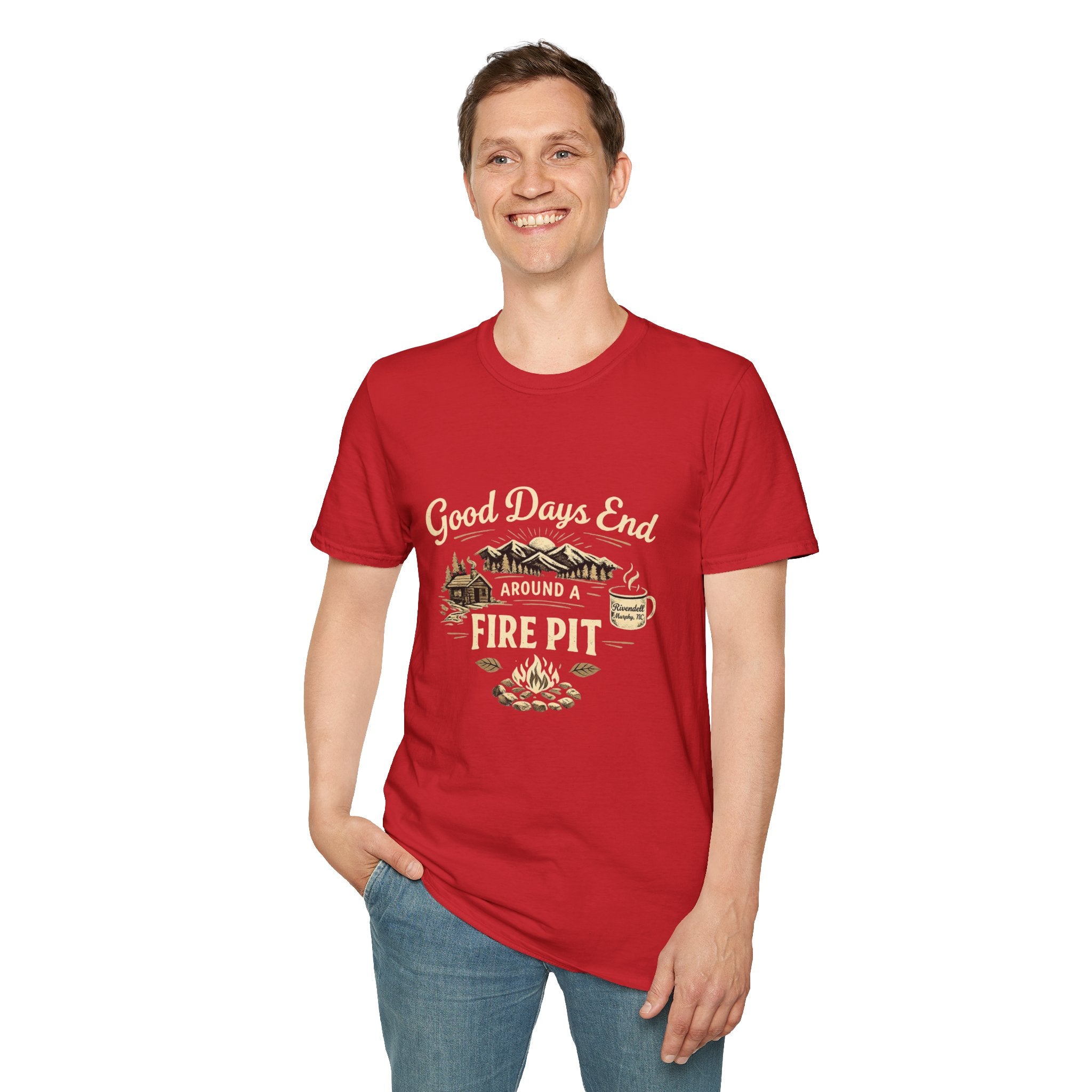 Good Days End Around a Fire Pit T-Shirt — Cozy Camping & Bonfire Tee