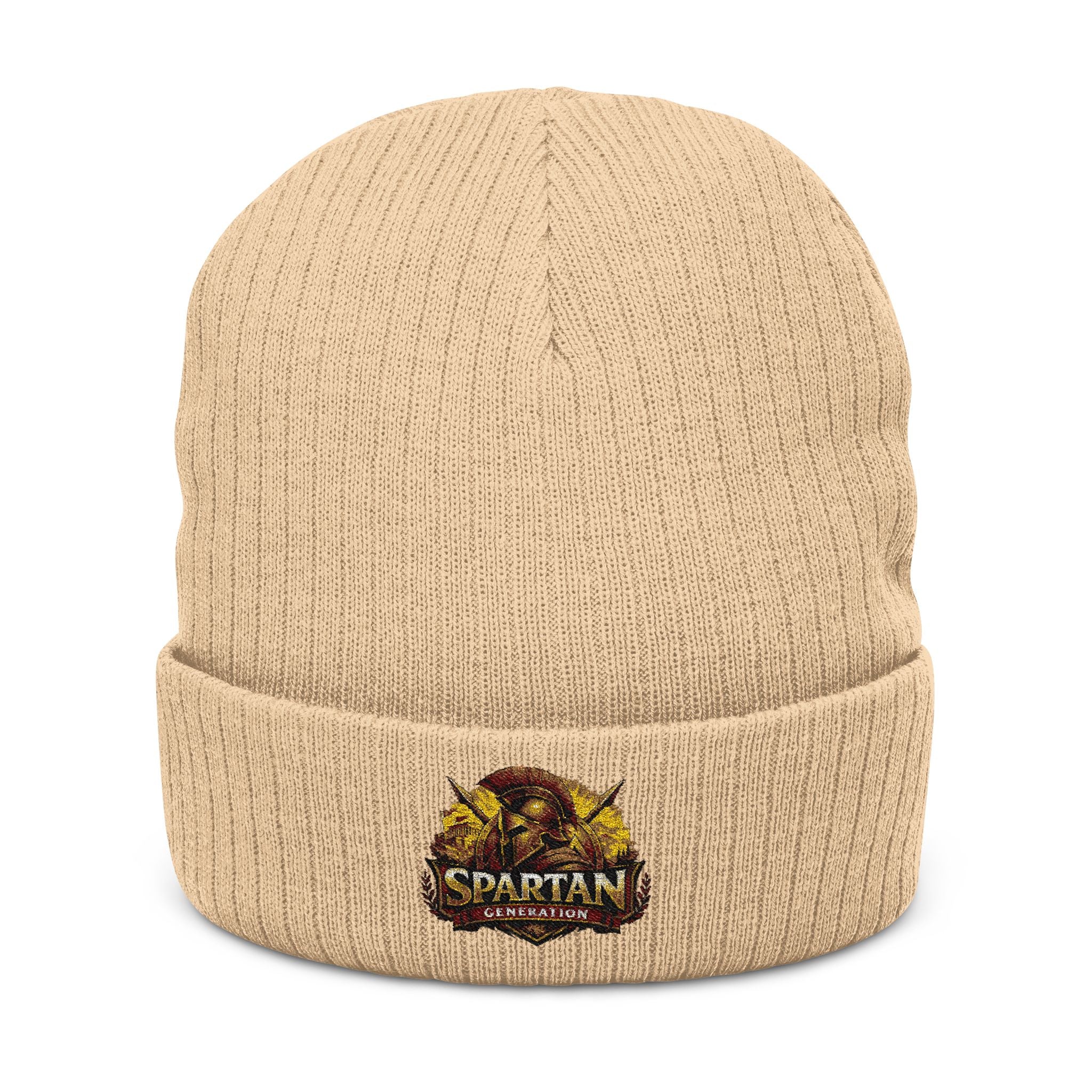 Embroidered Spartan Warrior Ribbed Beanie – Warm Knit Cuffed Hat