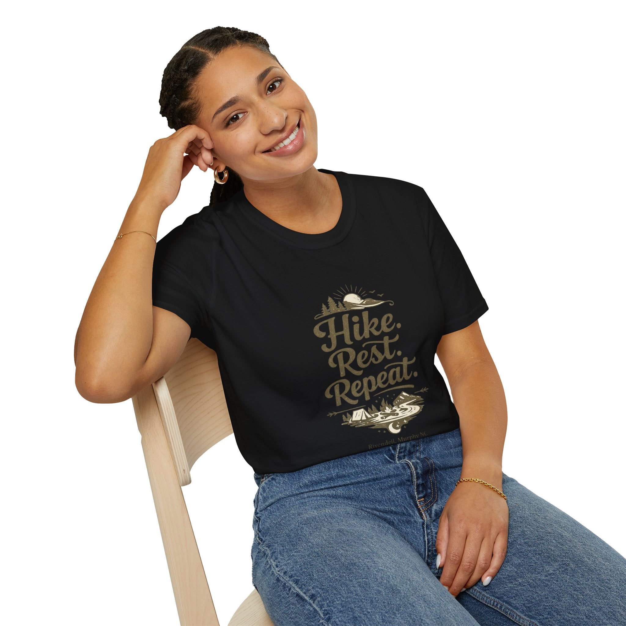 Hike. Rest. Repeat. Graphic Tee — Outdoor Hiking Nature Shirt (Rivendell)